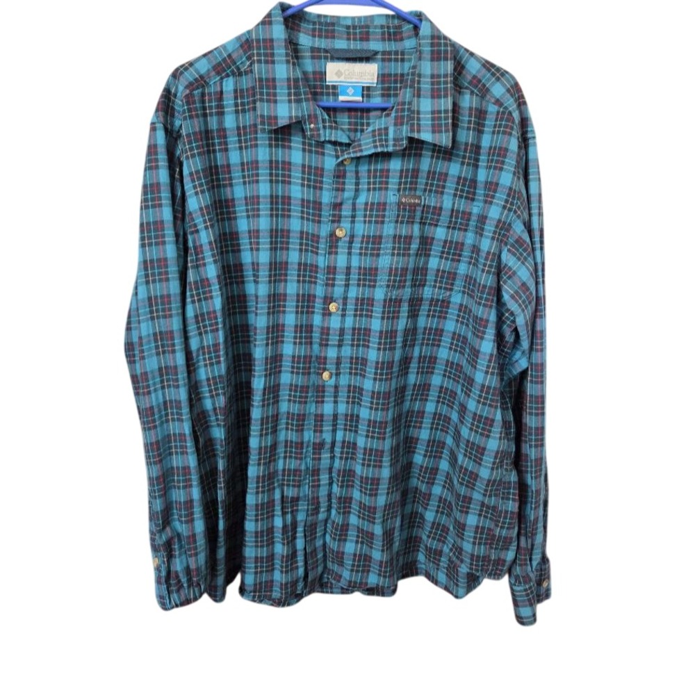 Columbia Men's Vapor Ridge III Plaid Long Sleeve Button Down Shirt XL Blue/Red